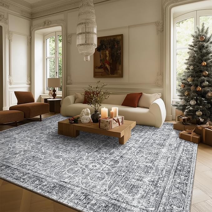 8x10 Washable Area Rugs Ultral Soft Non-Slip Stain Resistant Vintage Boho Large Carpet for High-Traffic Living Room & Dining Room