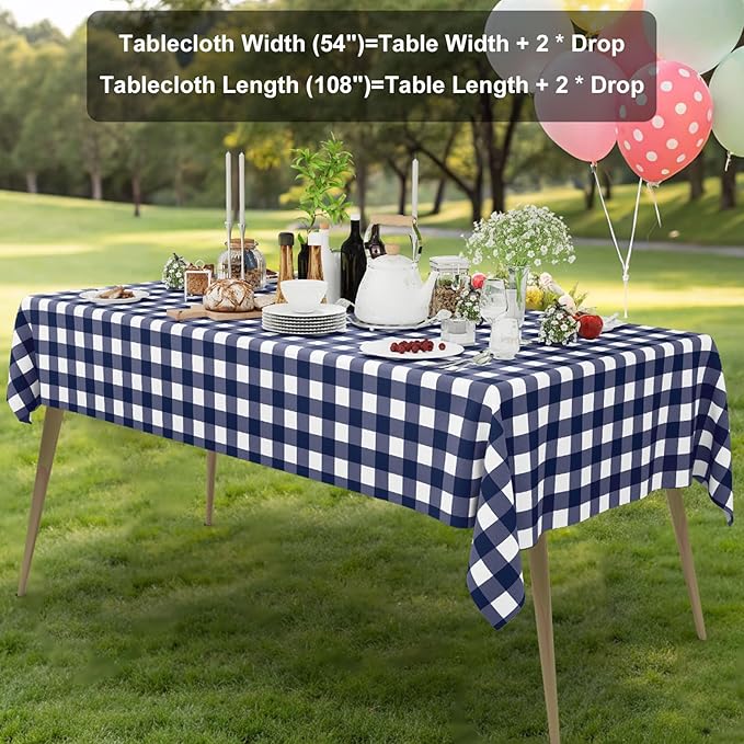 Smiry 3 Pack Navy Gingham Disposable Tablecloths - 54" x 108" Heavy Duty Plastic Table Cloth, Waterproof Buffalo Plaid Table Covers for Picnic, Banquets, Outdoor Parties
