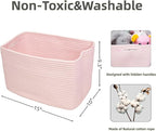 Cotton Rope storage Basket Bins Woven Basket for Organizing Shelves 15X10X9.3" Rectangle Decorative Baskets For storage Clothes Toys Books Towels Nursery basket organizer 3 pack light pink