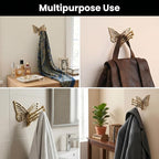 Indian Shelf 33Lb. Brass Butterfly Foldable Coat Hooks Heavy Duty, Swivel Tri Arm Decorative Wall Hooks Gold Key Holder, 3 Prong Vintage Gold Coat Rack Wall Mount, Folding Hat Rack