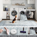jinchan Fiora 6x9 Area Rug for Living Room Washable Soft Throw Rug Ultra-Thin Stain Resistant Non-Slip Distressed Vintage Floral Large Carpet for Bedroom Dining Room Home Office Nursery(6x9ft, Grey)