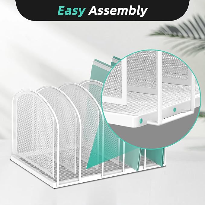 SUPEASY File Organizer 5-Section Mesh Desk Organizer, Upright File Organizer Desktop Organizer File Sorter, File Folder Holder for Office Supplies, White