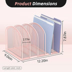 SUPEASY File Organizer for Desk, 5-Section Mesh Desk Organizer, Vertical File Holder Desktop Organizer File Sorter, File Folder Holder for Office Supplies, Pink