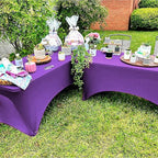 Trlyc 1 Pack 6FT Spandex Table Cloth - 72 x 30 Inch Rectangular Stretch Tablecloth, Wrinkle Resistant Scretch Table Cover for Wedding, Party, Banquet, Picnic, Outdoor Decoration (1Pcs,Purple)
