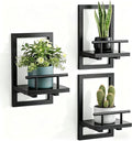 Sbosbo Floating Shelves for Wall, Plant Shelf Indoor, Wall Planters for Indoor Floating Plant Shelves for Bedroom, Living Room, Kitchen, Office, Bathroom Decor (Black, 3 Pack)
