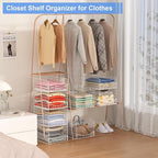 Hongtamoya 4-Tier Stackable Closet Organizers and Storage Shelves, Foldable & Mutifunctional Clothes Storage Basket Sweater Organizer Bins Container for Wardrobe Kitchen Office Bathroom, White