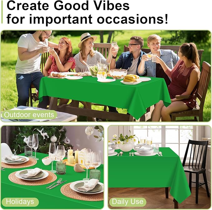 QIKSION Green Plastic Table Cloth Disposable 6 Pack, 54 x 108 Inch Tablecloths for St Patricks Day, Birthday Party, Christmas Decorations, Rectangle Table Cover