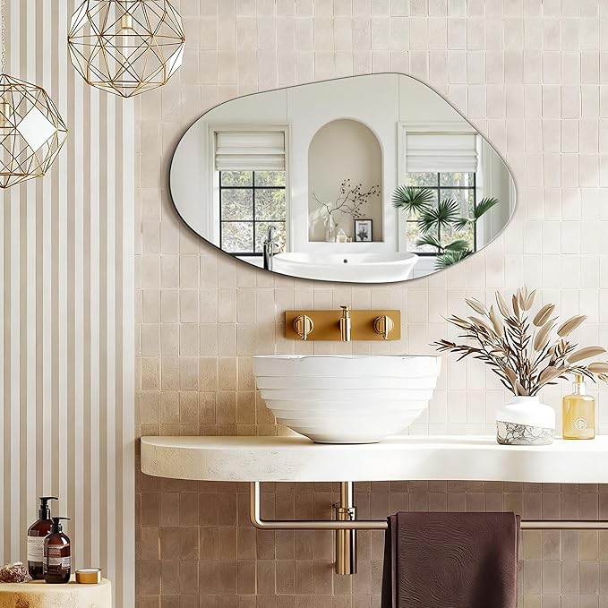 FICTOR Irregular Asymmetrical Wall Mirror, 32" x 19" Modern Decorative Mirror for Entryway, Bathroom, Bedroom, Living Room, Dining Room