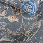 The HomeCentric Blue Bed Runner, King Size 90"x18" Decorative Bed Runner with Matching Pillow Cover, Blue Linen Bed Scarf in Quilted Peacock, Linen & Jute Embroidery - Peacock Willow