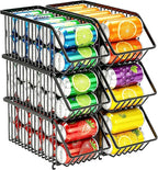 Stackable Soda Can Organizer Rack, Stacking Can Dispensers Refrigerator Organizer Bins Pop Soda Dispenser Canned For Fridge, Freezer, Kitchen, Cabinets (Black, 6)