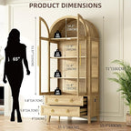 Arched Curio Cabinet with Glass Doors, 4-Tier Display Cabinet with 2 Drawers
