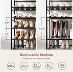 12-Tier Tall Shoe Rack Organizer Shoe Storage for Entryway 40-48 Pairs Metal Shoe Rack for Closet Heavy-Duty Shoe Rack with Wooden Top Shelf for Garage Rustic Brown