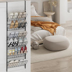 SWTYMIKI Over the Door Shoe Organizer - Adjustable 6 Tier Hanging Shoe Rack Organizer, Metal Heavy Duty Behind Door Storage or Wall Mount Shoes Shelf for Flats, Heels, Sneakers, Boots