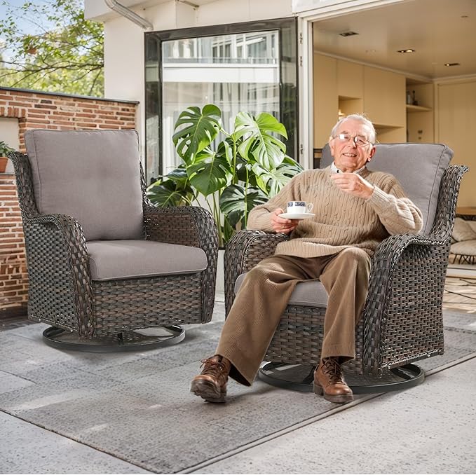 Outdoor Chair Cushions 3 Packs - Outside Durable Thick Replacement Back and Seat Cushion 22x24 with Zipper Cover for Patio Glider Rocking Chairs Loveseat Couch – Grey/Regular