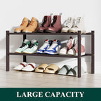 Smiry Bamboo Shoe Rack, 2 Tier Free Standing Wooden Shoe Organizer, Stackable Wood Shoe Storage Shelf for Closet, Entryway, 12 Vertical Slats, One-piece Standard Legs, 26.8"x11"x13", Brown
