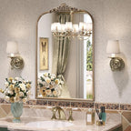 24" x 36" Antique Gold Arched Mirror for Wall, Vintage Brass Bathroom Mirror with Metal Frame, Bronze Ornate Gold Vanity Mirror for Entryway, Mantel, Powder Room
