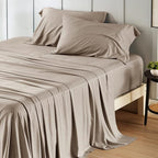 Bedsure California King Sheet Sets, Cooling Sheets, Rayon Derived from Bamboo, Deep Pocket Up to 16", Breathable & Soft Bed Sheets, Hotel Luxury Silky Bedding Sheets & Pillowcases, Simply Taupe