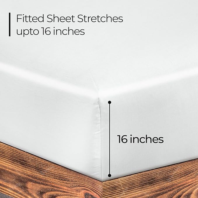ROYALE LINENS 300 Thread Count 100% Long Staple Combed Cotton Fitted Sheet King - Super Soft Deep Pocket Bottom Sheet - Fitted Sheets Only - Elastic Sheets (King, White)