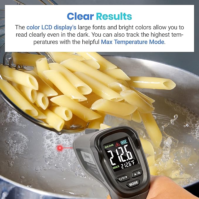 Etekcity Temperature Gun Infrared Thermometer -58°F 1130°F, Digital Laser Heat Gun with Adjustable Emissivity & Max Measure for Pizza Ovens, Griddles, Meat, Refrigerators, Engine, HVAC, Kitchen & Pool