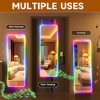 Hasipu 47"x16" LED RGB Door Mirror Full Length with Bluetooth Speaker, Full Body Wall Mirror with Lights, Door Hanging & Wall Mounted Mirror for Bedroom, Living Room, Cloakroom