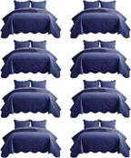 IR Imperial Rooms 8 Pack Quilt King Size Bedding (106" x 96") - Bulk Wholesale for Hotels, Guest Bedroom & Airbnbs - Lightweight Microfiber Reversible Floral Embossed Quilts Bedspreads (Navy)
