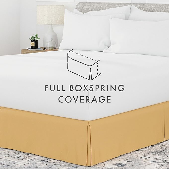 Linen Market Bed Skirt - Ultra Soft Microfiber - Easy Fit with 14 Inch Tailored Drop - Hotel Quality, Shrinkage & Fade Resistant - Bed Cover - Queen Bed Set - Bedroom Décor - (Queen, Gold)