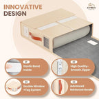 4 Pack Bed Sheet Organizers and Storage(King &Queen Size) with an Elastic Strap, Foldable Closet Linen Sheet Storage Container, Sheet Set Box for Blankets, Duvet Cover and Pillowcase, Beige