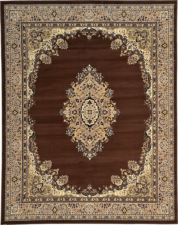 Unique Loom Reza Collection Traditional Persian Style Area Rug, 8 x 10 ft, Brown/Ivory