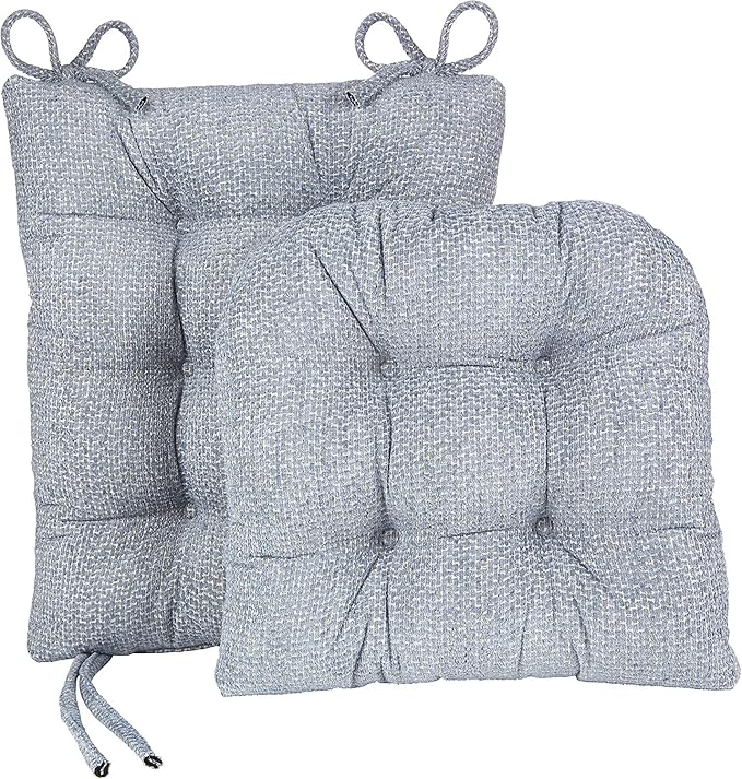 Klear Vu Omega Non-Slip Rocking Chair Cushion Set, Assembled in USA, Thick Padding & Tufted Design, Includes Seat Pad & Back Pillow with Ties, 17x17 Inches, 2-Piece Set, Tyson Delft Blue