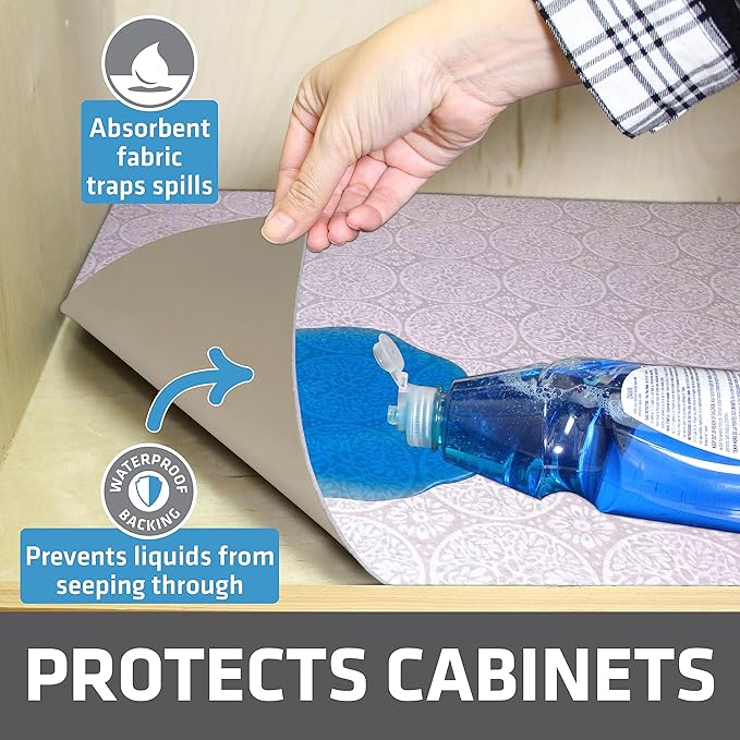 Drymate Premium XL Under Sink Mat, Waterproof Cabinet Protection Mats for Kitchen & Bathroom, Absorbent Shelf Liners, Slip-Resistant, Non-Adhesive, Machine Washable (USA Made)(24”x59”)(Tan)