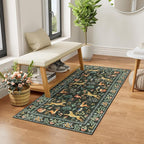 DUKINO 2x4 Rug for Hallway, Washable Kitchen Runner Rug with Non Slip Backing, Soft Low Pile Vintage Animal Runner for Bedroom, Kitchen, Hallway, Entryway, Laundry, Black