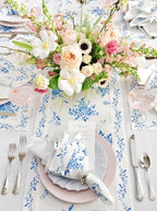 Solino Home Blue Floral Print Table Runner 90 Inches Long - 100% Pure Linen Table Runner 14 x 90 Inch - Handcrafted and Machine Washable - Jolie Fleur Print