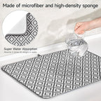 Subekyu 2 Pack Dish Drying Mat, 24*18 inch Ultra Absorbent Microfiber Dishes Drainer Mats for Kitchen Counter, Large Size Dish Drying Pad with Rhombus patterns
