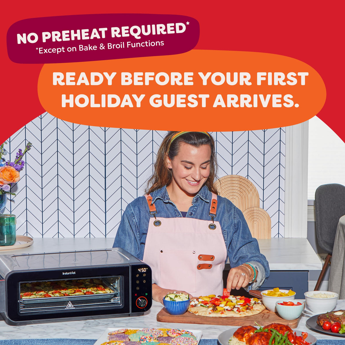 Instant Pot No Preheat Required* 6-in-1 Pizza and Toaster Oven with InstantHeat Technology, Fits a 12" Fresh or Frozen Pizza, Bake, Toast, Broil, & Reheat