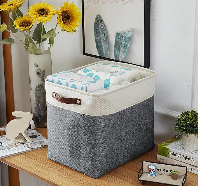 DECOMOMO Extra Large Storage Baskets, 54.5L Fabric Storage Bins for Organizing Linen Closet, Nursery (Slate Grey & White, XXXL - 3 pack)
