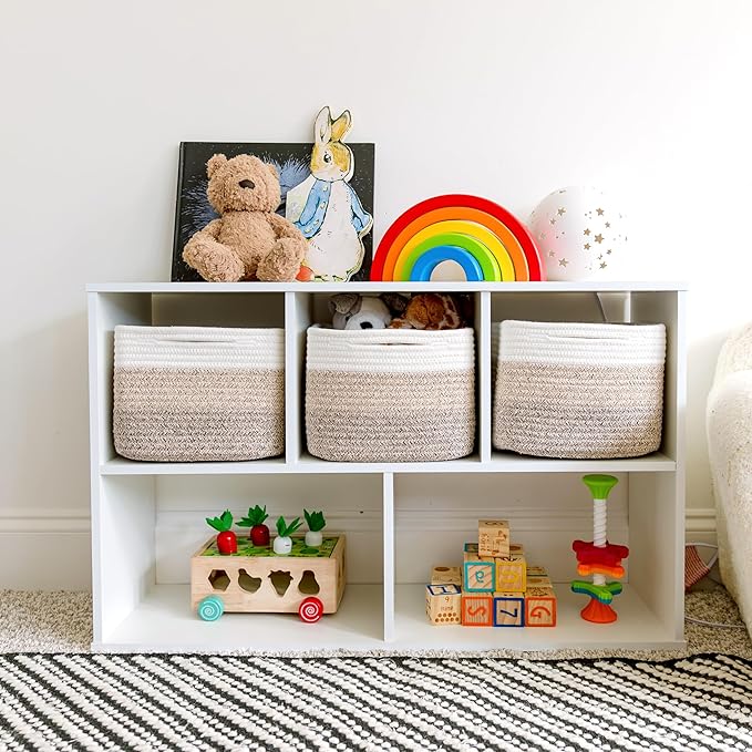 NaturalCozy Storage Cubes 9”x9”x7”Cotton Rope Woven Baskets for Organizing 3-Pack | 9 Inch Cube Storage Bin | Small Basket for Shelf Nursery, Pantry, Decorative Plant, Bathroom Closet, Toy Gift