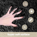 5x7 Solid Fluffy Black Area Rug – Washable, Durable,Large Living Room Rug, Non-Slip High Pile Shag Rugs for Bedroom, Bedside, Dorms, Nursery Rooms, Kids Room, Soft Indoor Floor Carpet Decor