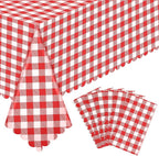 6 Pack Red and White Checkered Tablecloth, 54 X 108Inch Plastic Red Gingham Table Cloth Disposable Spring Picnic Tablecloth Waterproof Red Checkered Table Cover for BBQ Picnic Barbecue Birthday Party