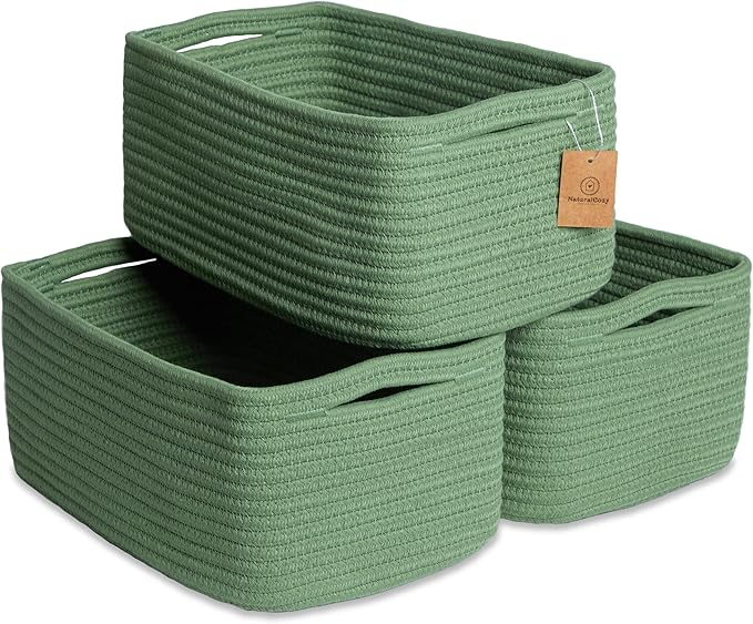 NaturalCozy 13.5”x8.5”x5.5” Rectangle Storage Baskets for Shelves 3 Pack | Cotton Rope Woven Small Baskets for Organizing | Small Storage Bins for Nursery, Bathroom, Closet, Shelf, Decorative