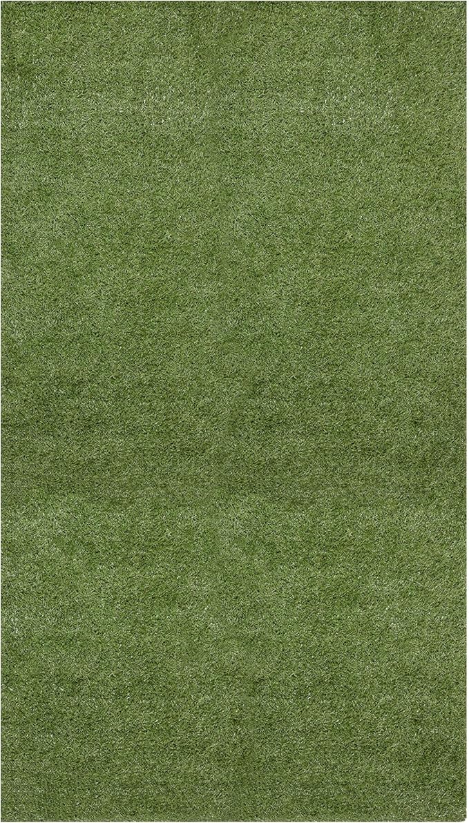 Ottomanson 6'6" x 7' Artificial Faux Grass Rug - Realistic Turf with UV Protection - Perforated for Easy Drainage - Durable, Hose-Off Synthetic Lawn Carpet for Indoor & Outdoor Use, Green