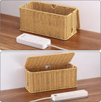 2Pack Large Cable Management Box, Handwoven Imitation Rattan Cord Organizer Wire Hider Box, Desk Cord Management to Hide Cords and Power Strips
