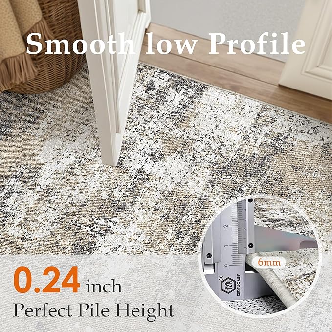 5x7 Abstract Area Rug Brown Washable Non Slip Living Room Carpet Modern Neutral Low Pile Ultra Soft Bedroom Throw Rug Contemporary Indoor for Kitchen Office Laundry Dining Room Bathroom
