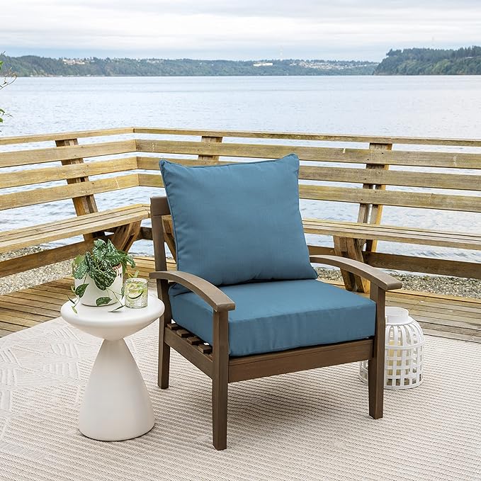 Arden Outdoor Deep Seat Cushion Set, 24 in x 24 in, Weather-Proof, Rain-Proof, Fade Resistant Patio Cushion for Chair, Sofa, and Couch French Blue Texture