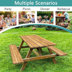 Rustic Brown Wooden Board Picnic Table Cover with Bench Covers, Farmhouse Rural Country Wood Waterproof Tablecloth for Patio Camping Indoor Outdoor Party Decorations with Drawstring Bag, 30X60in, 3PCS