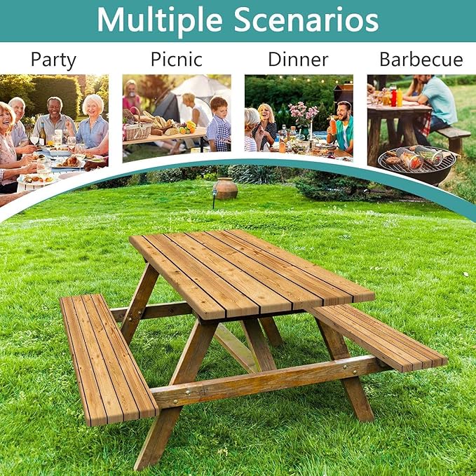 Rustic Brown Wooden Board Picnic Table Cover with Bench Covers, Farmhouse Rural Country Wood Waterproof Tablecloth for Patio Camping Indoor Outdoor Party Decorations with Drawstring Bag, 30X60in, 3PCS
