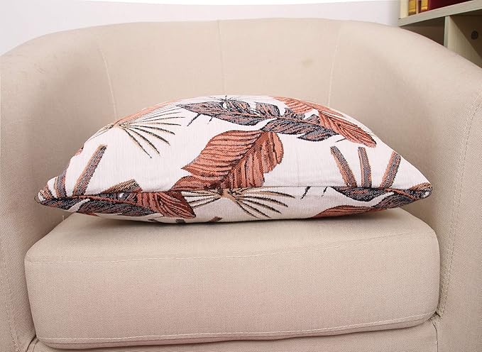 Yeiotsy Decorative Cushion Cover, Tropical Leaf Throw Pillow Cover Jacquard Chenille (Brick Red, 18 x 18 Inches)