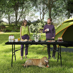 Giantex Folding Picnic Table, 6FT Portable Foldable Tables for Party BBQ, Metal Legs, HDPE, Outdoor Indoor Camping Table with Handle, No Assembly (Black)