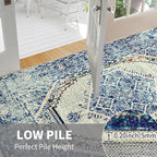 Easy-Going Boho Area Rug 3x5 Entryway Rug Washable Inside Door Mats for Home Entrance Non-Slip Vintage Distressed Small Rugs for Entry Living Room Bedroom Kitchen Office Lightweight Carpet, Blue Cream