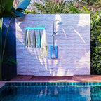 Pool Towel Rack for Bathroom Wall Mount Towel Hooks Towel Holder Carbon Steel Hanger Organizer Indoor Outdoor for Robe, Towel, Coat, Swimsuit, Umbrella, Bag, Keys(Blue)