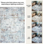 GLN Rugs Contemporary Collection - Machine Washable Area Rug, Contemporary Washable, Non Slip, Low Pile Chenille Rug, Living Room, Bedroom, Kitchen Rug (5' x 7' White/Grey/Blue/Brown)